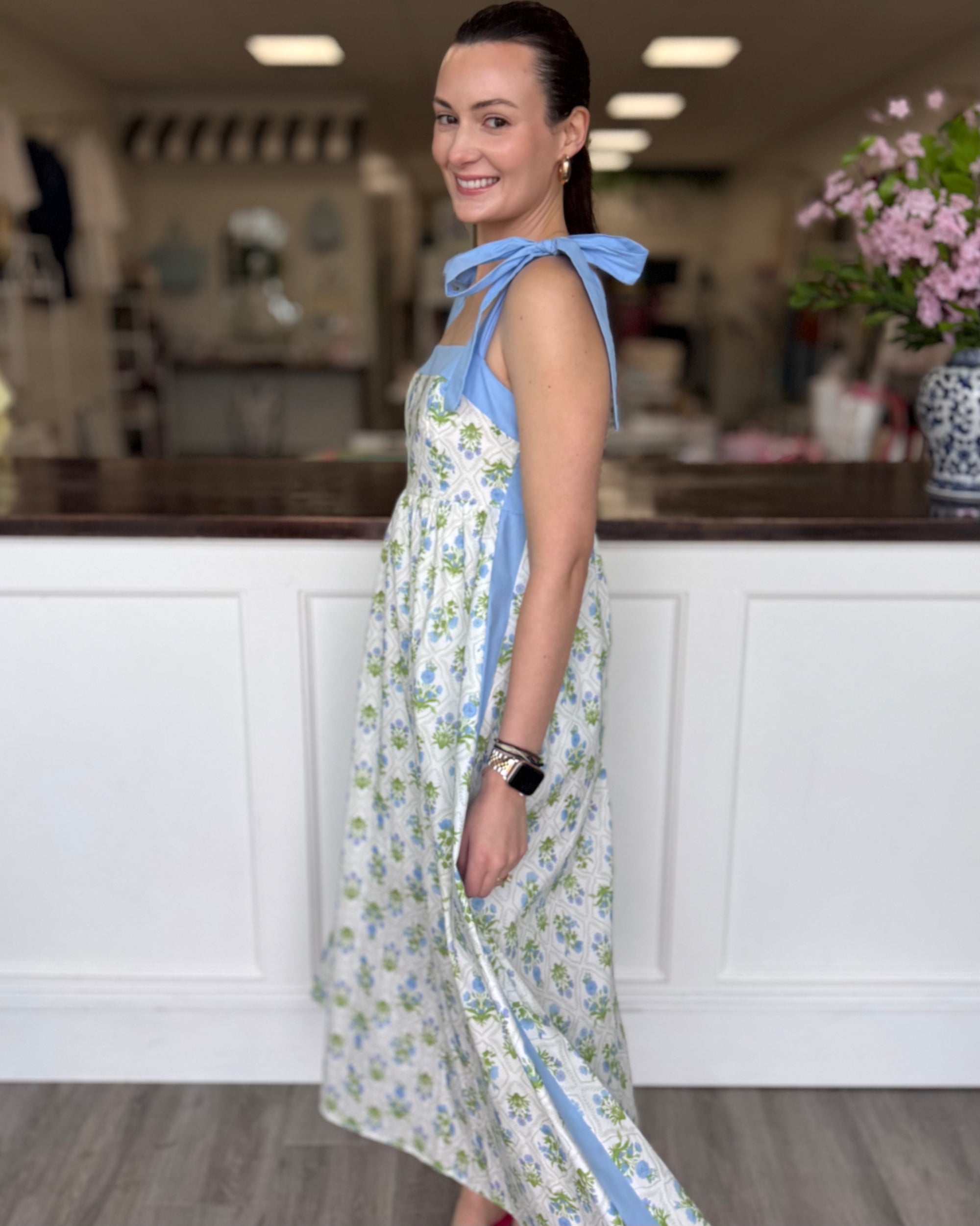 bow strap maxi dress Floral Maxi Dress with Bow Straps
