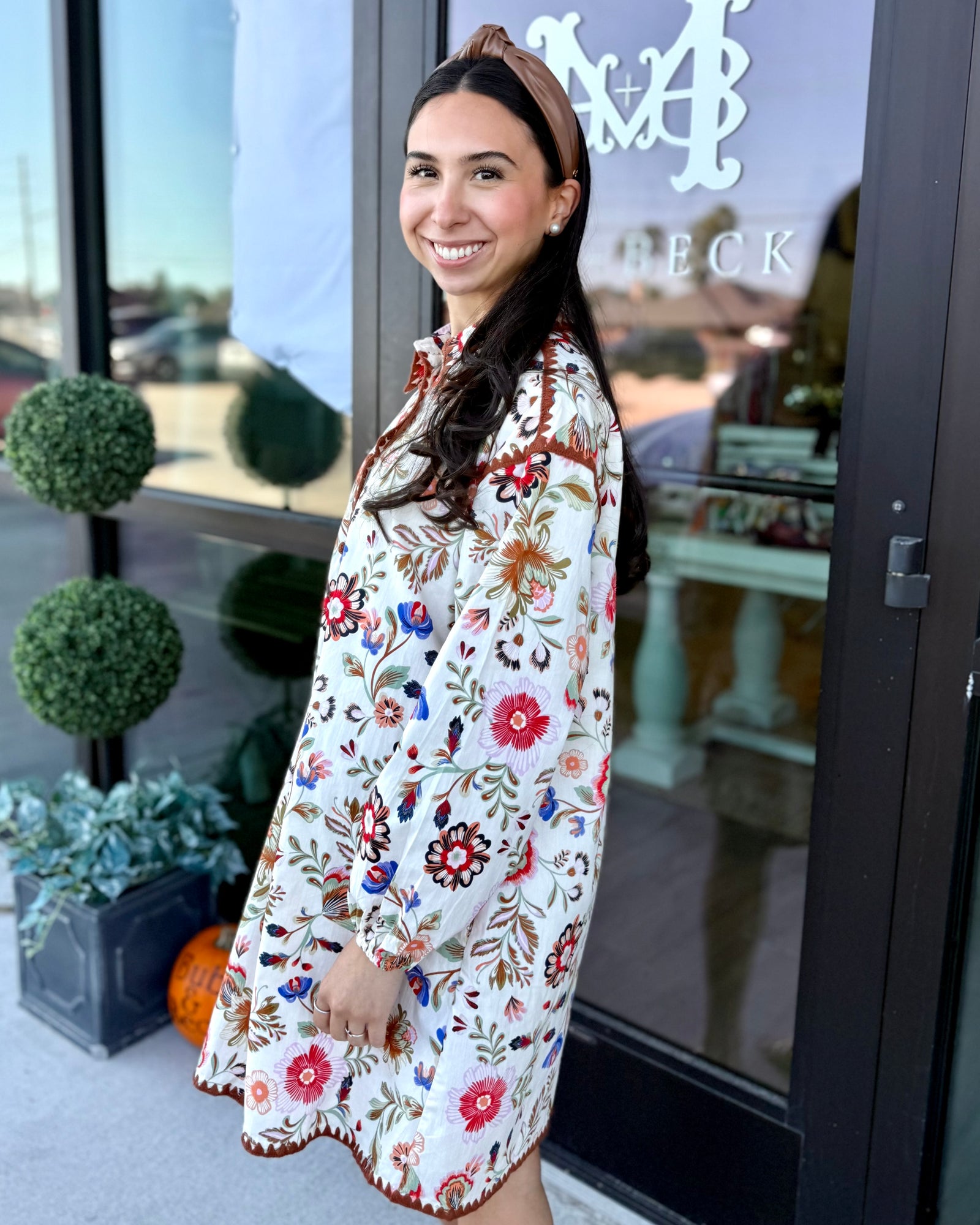 Fall Floral Ivory Dress