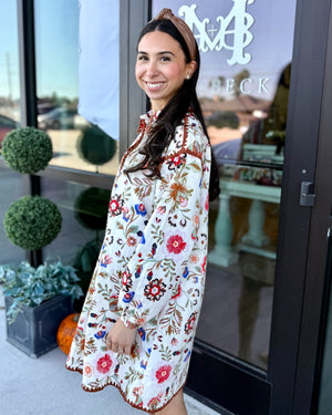 Fall Floral Ivory Dress