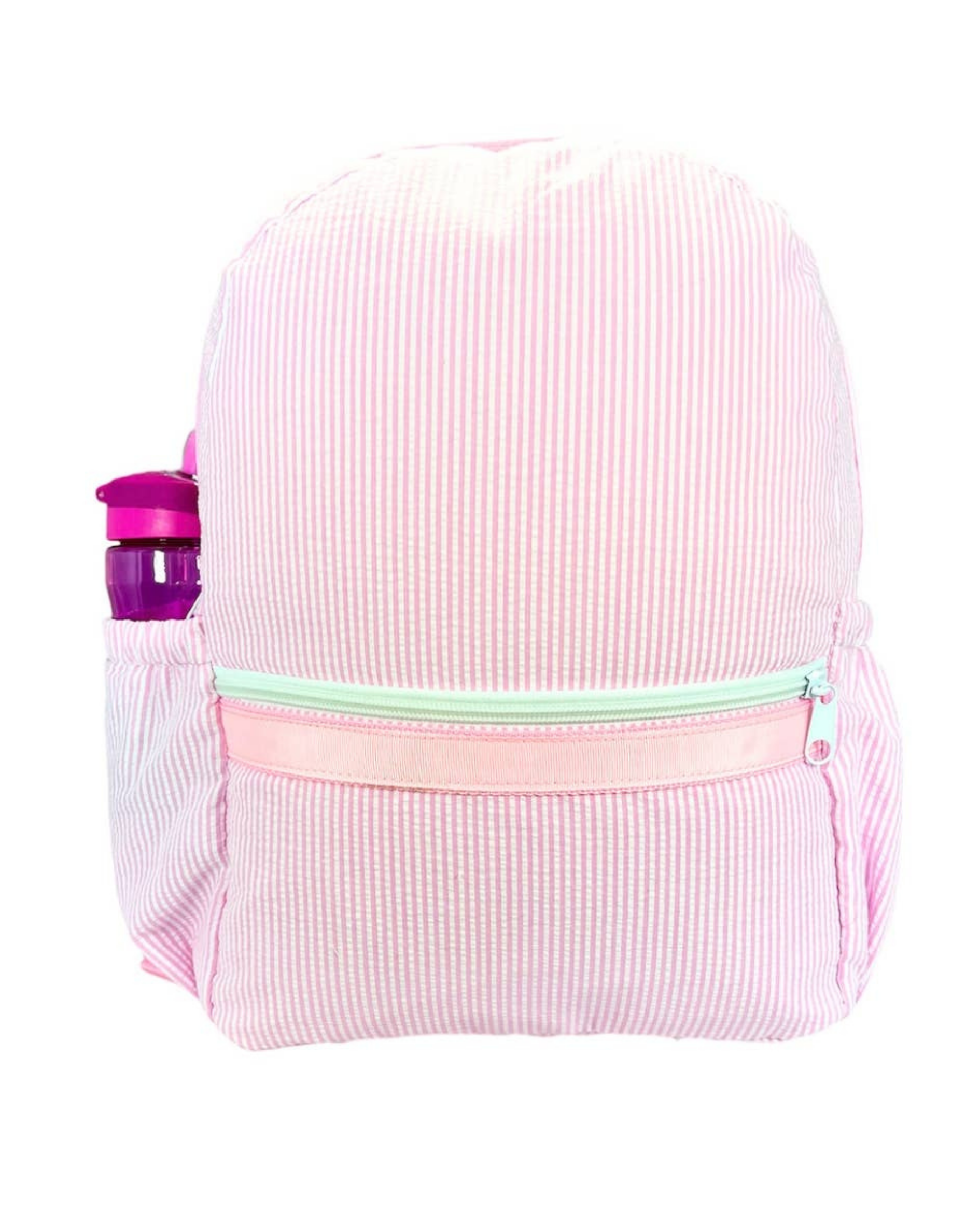 Pink Seersucker Medium Backpack with Pockets