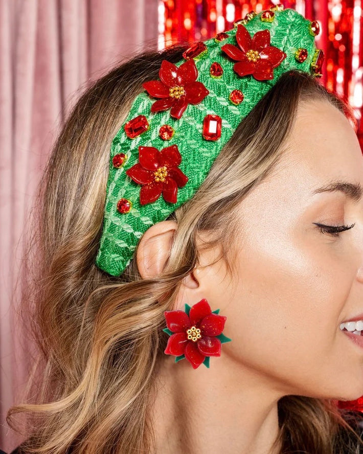 Poinsettia Headband with Red Crystals