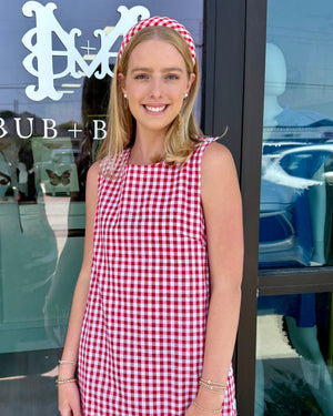 Sleeveless Red Gingham Mini Dress