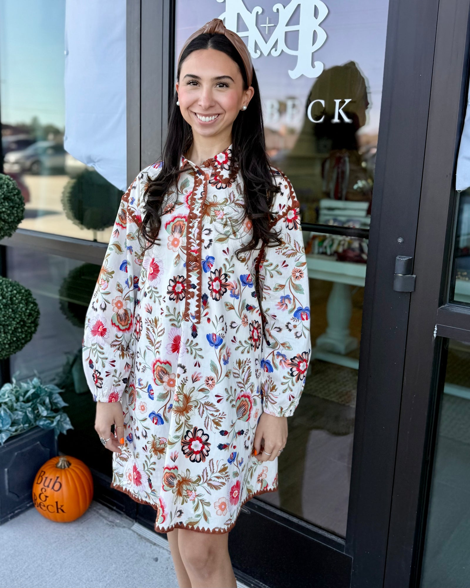 Fall Floral Ivory Dress