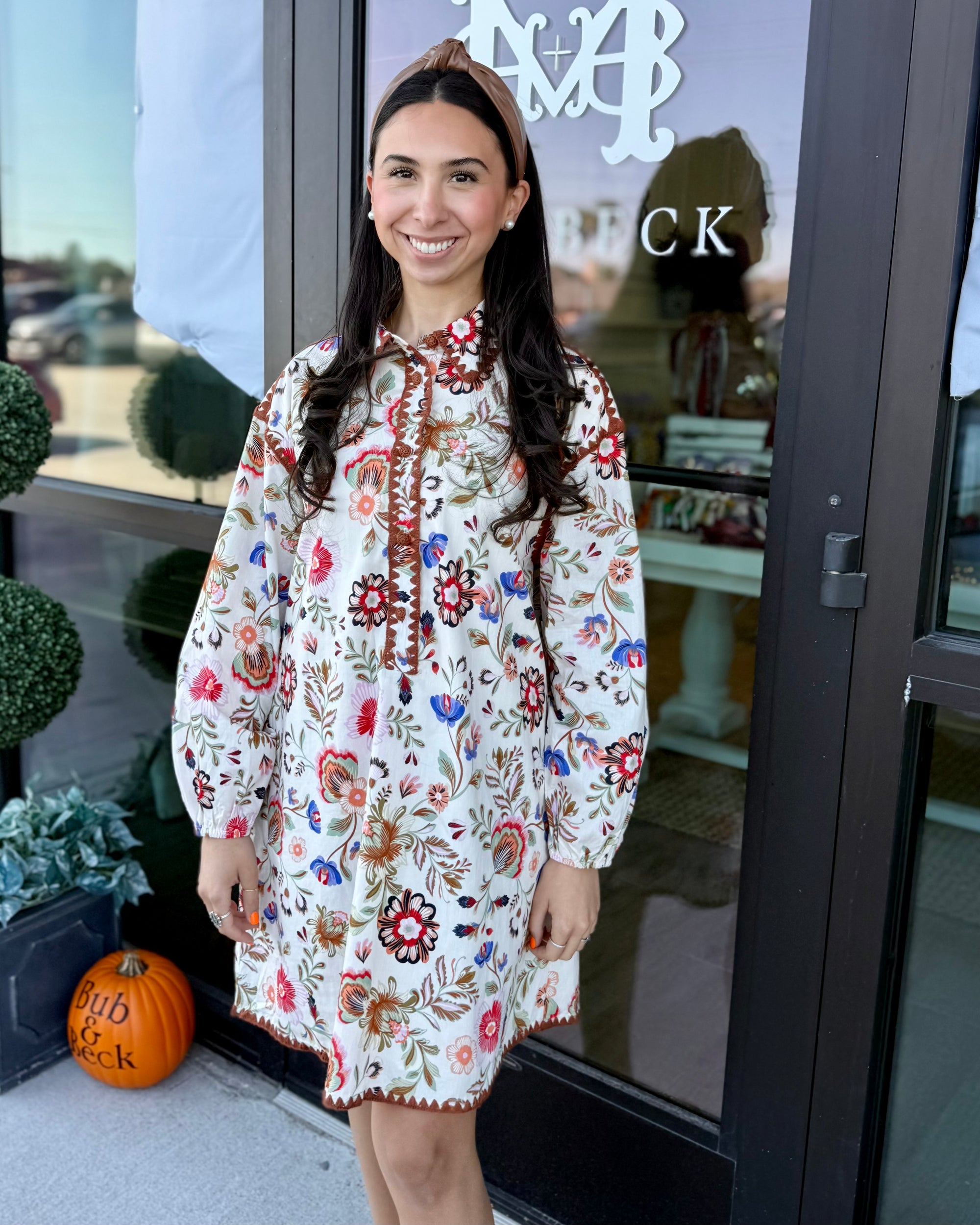 Fall Floral Ivory Dress
