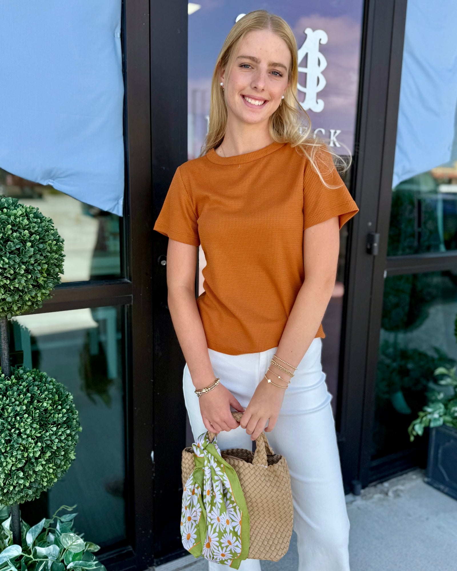 Waffle Knit Tee - Caramel Drizzle