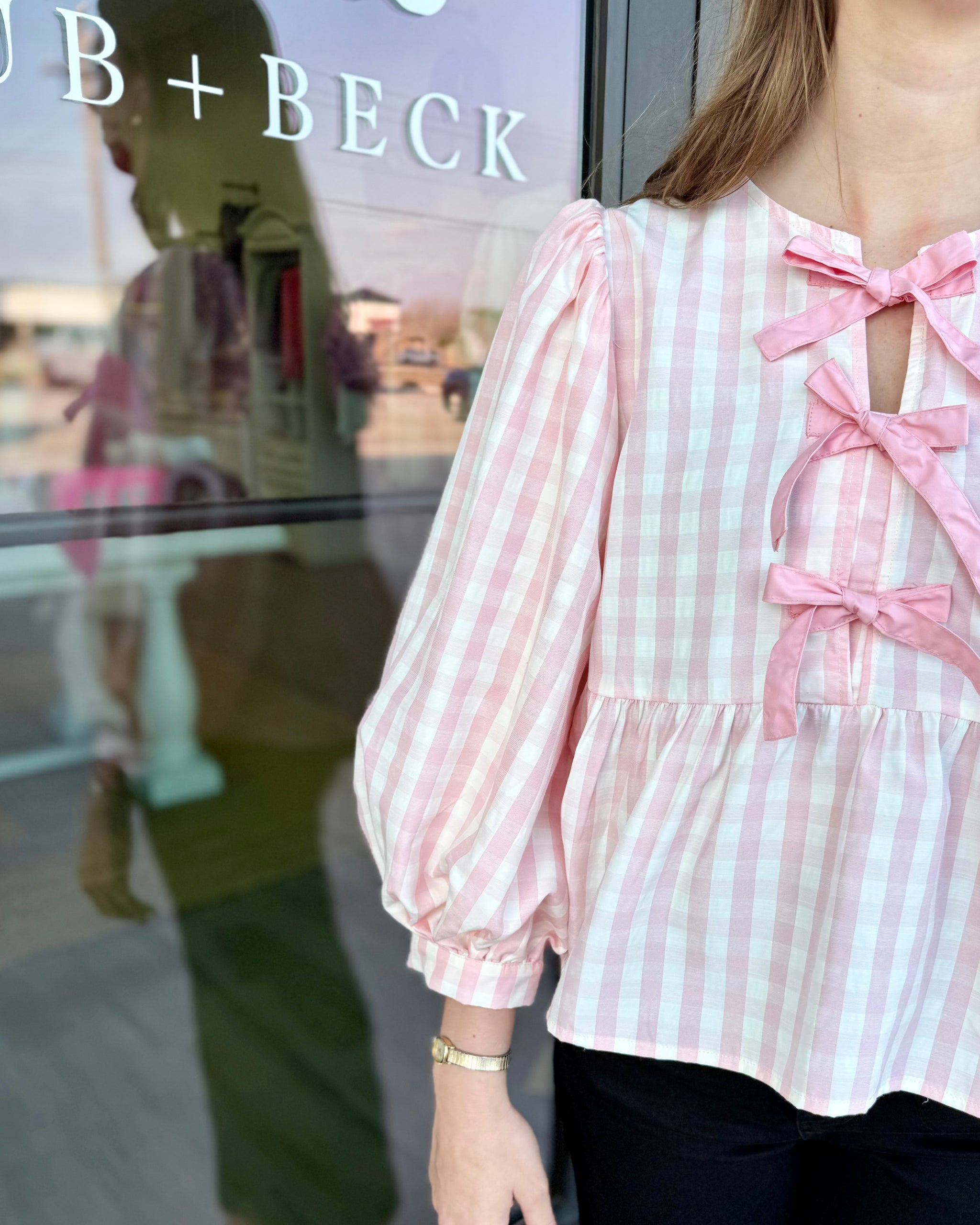 Gingham Bow Peplum Top - Bub and Beck by Madison Taylor