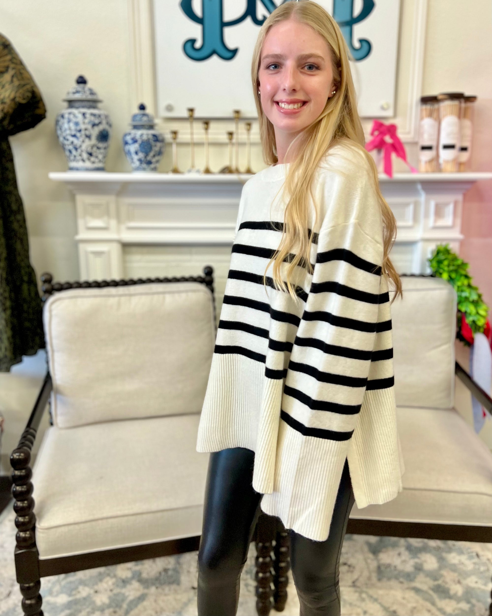 Oversized Striped Sweater - Ivory