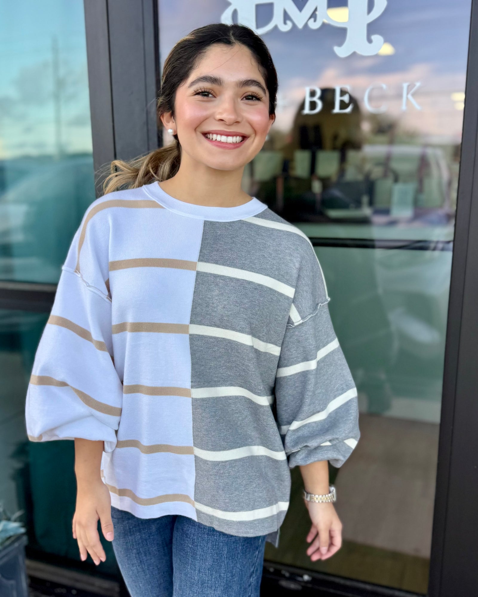 Grey Striped Sweater