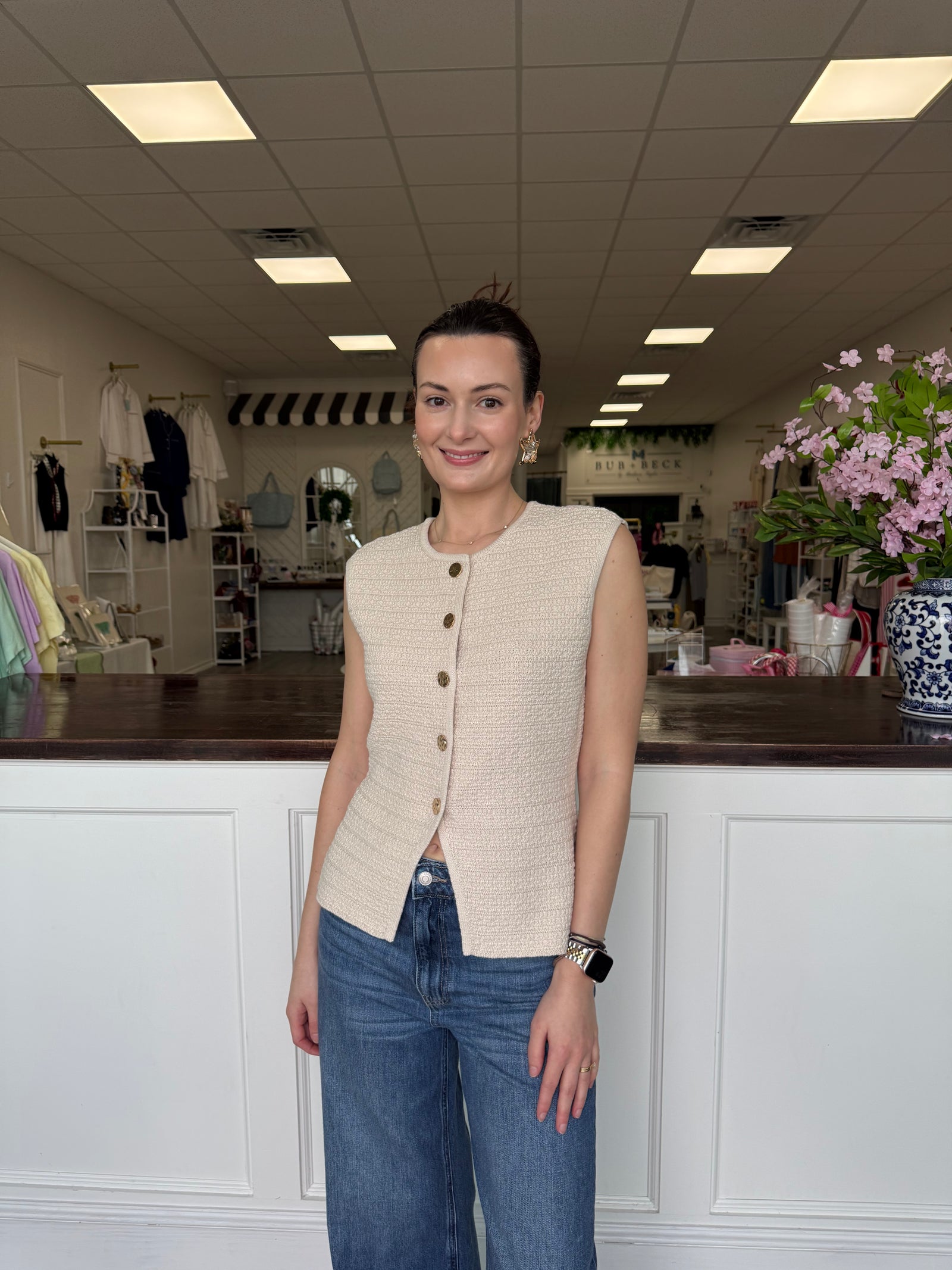 Sleeveless Cream Top