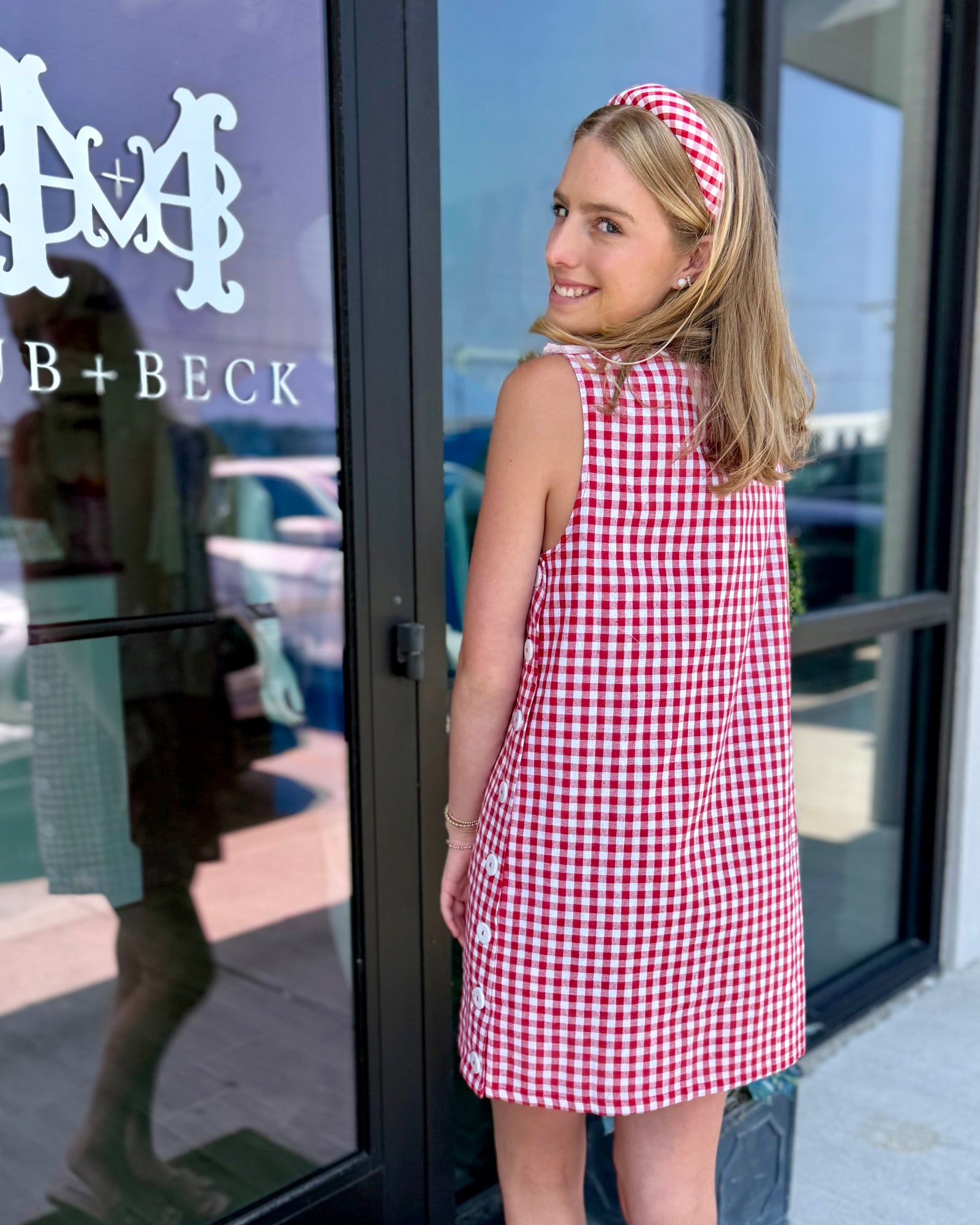 Sleeveless Red Gingham Mini Dress