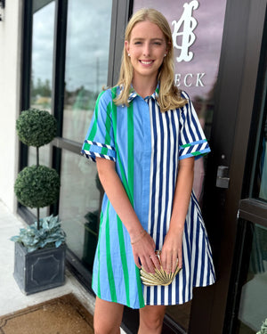 Short Sleeve Collared Striped Dress