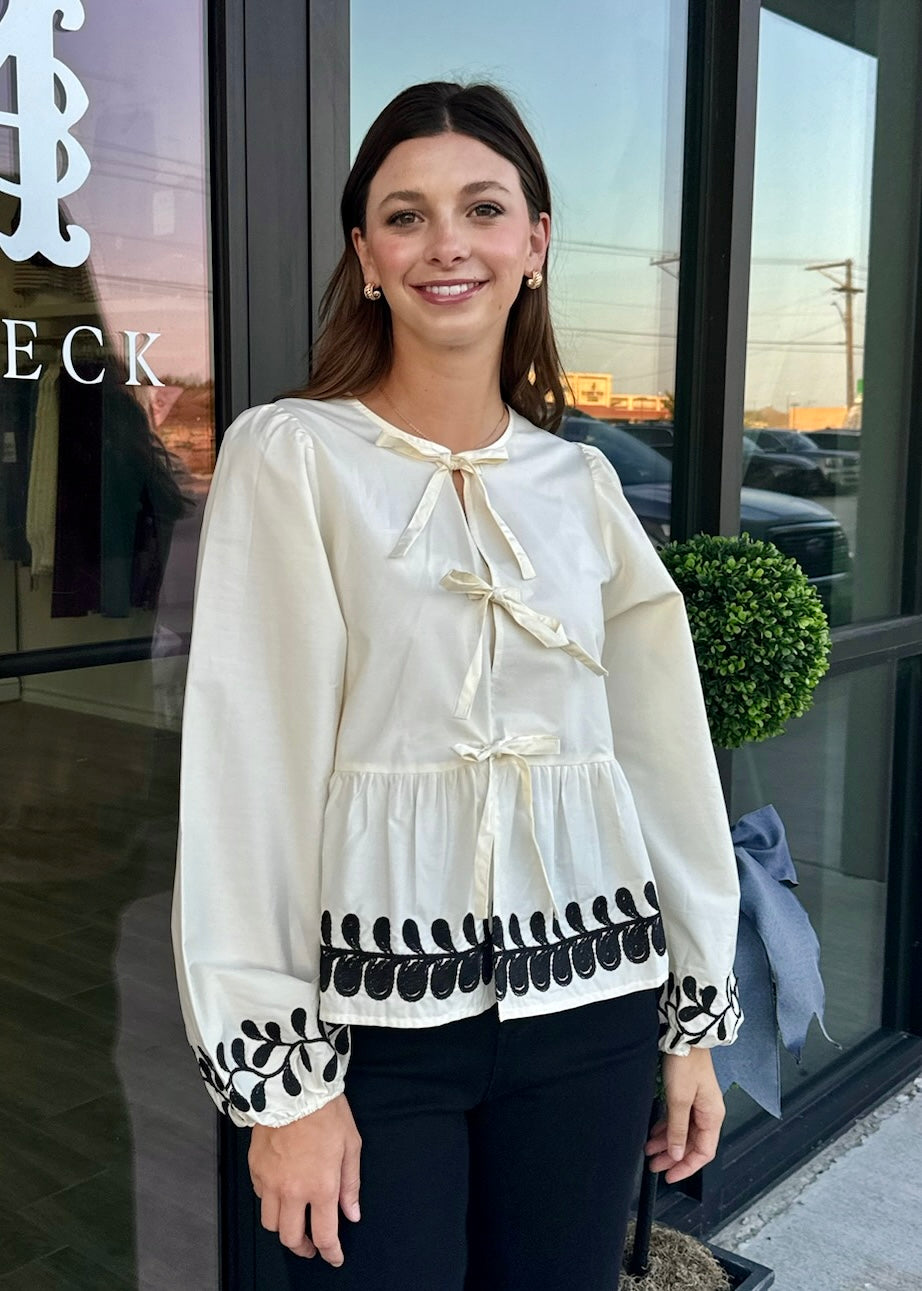 Embroidered Peplum Blouse