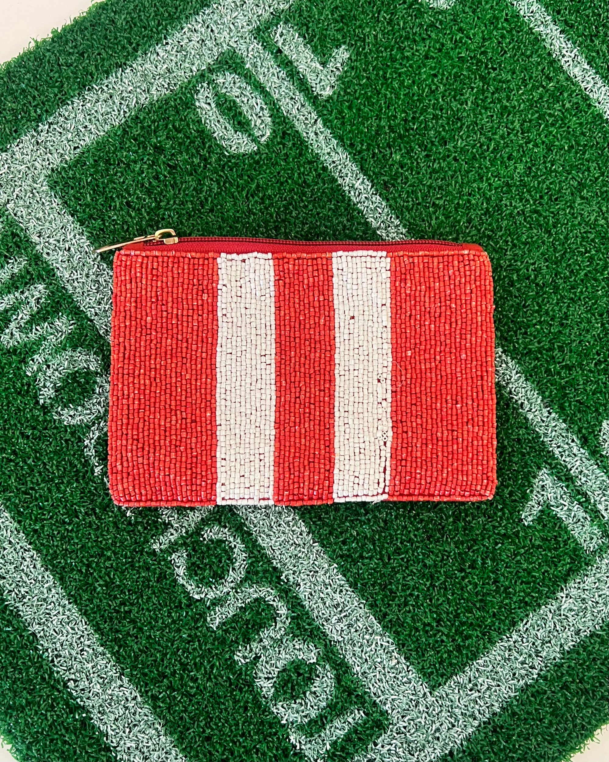 Red & White Seed Bead Pouch