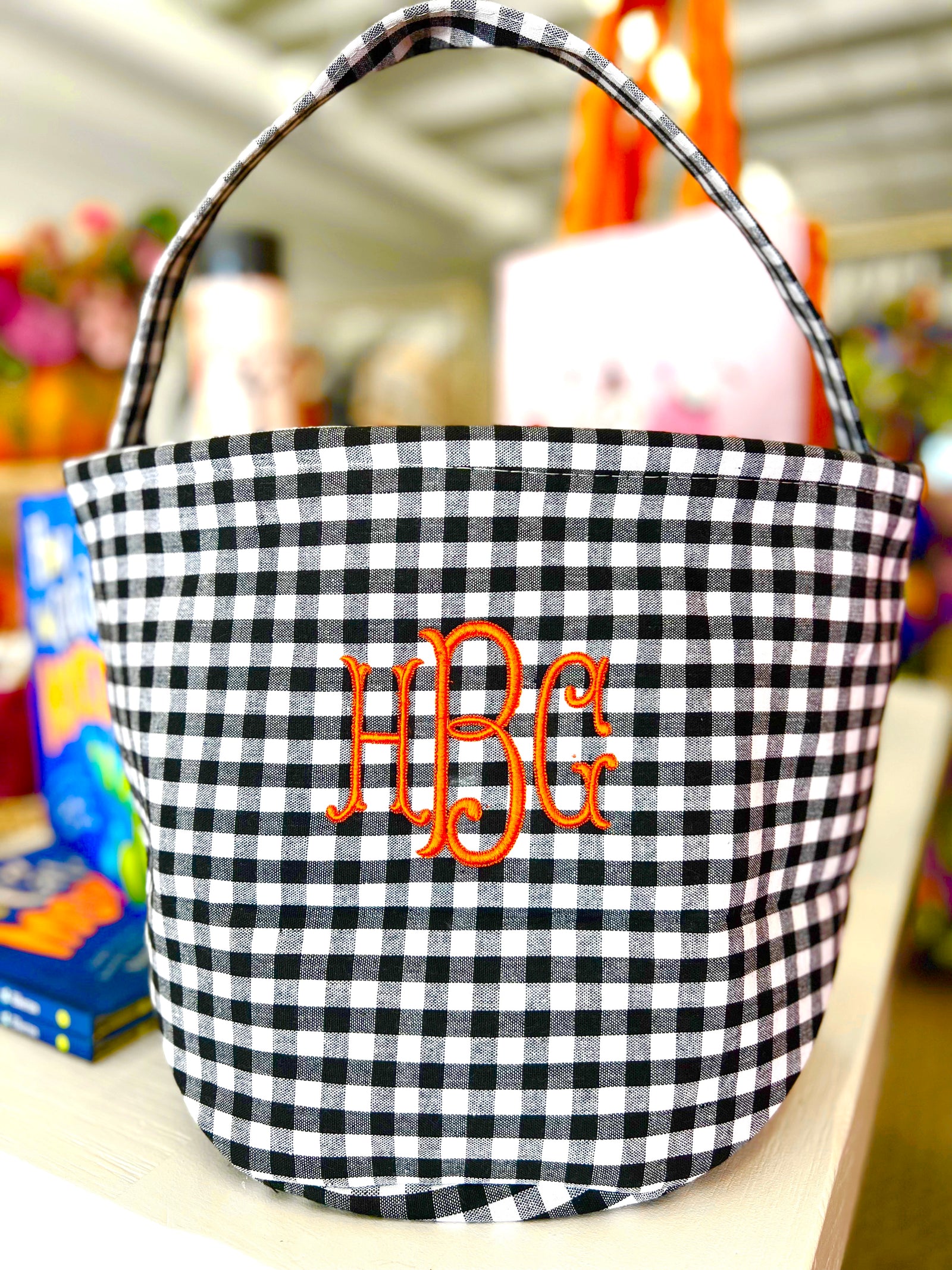 Halloween Gingham Basket with Applique