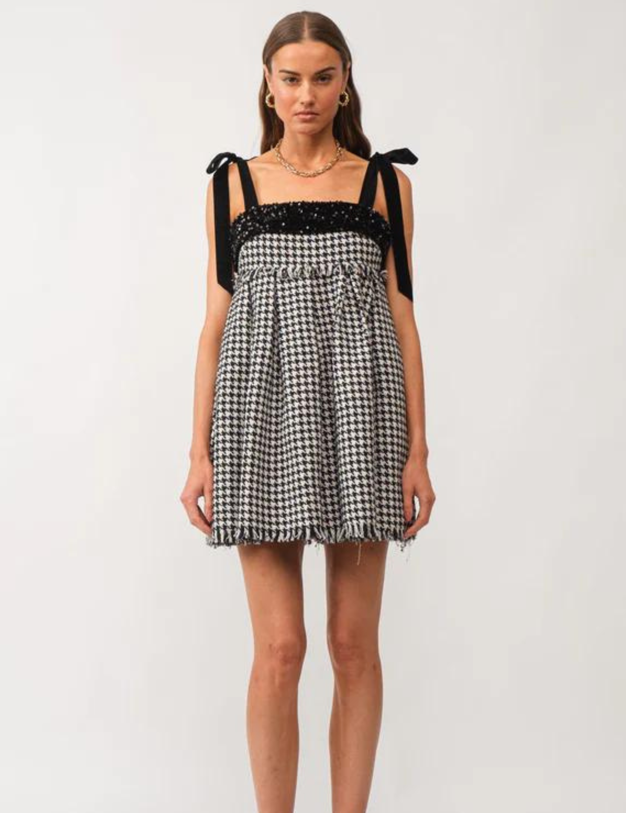 Houndstooth Tweed Mini Dress