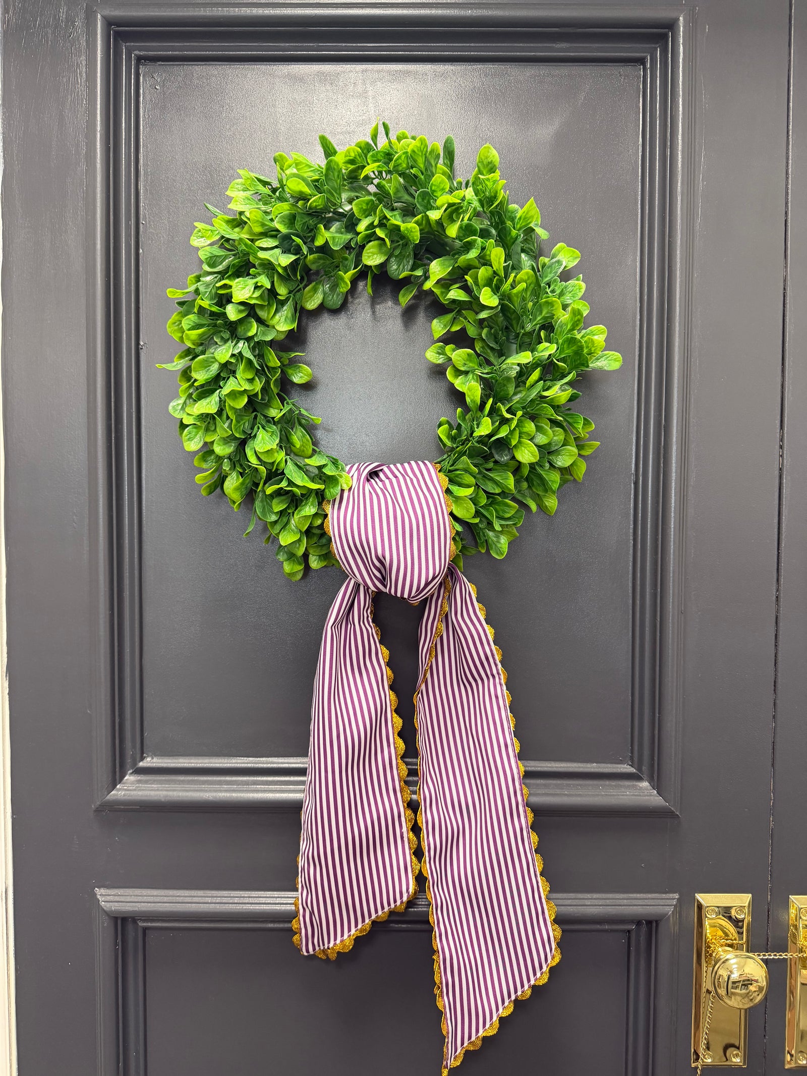 Purple & White Striped Gold Scalloped Sash