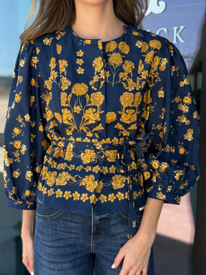 Amara Floral Tie Waist Peplum Blouse