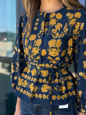 Amara Floral Tie Waist Peplum Blouse