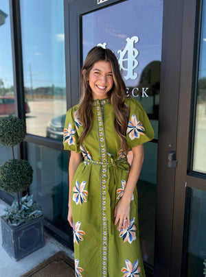 Olive Midi Dress with Matching Belt
