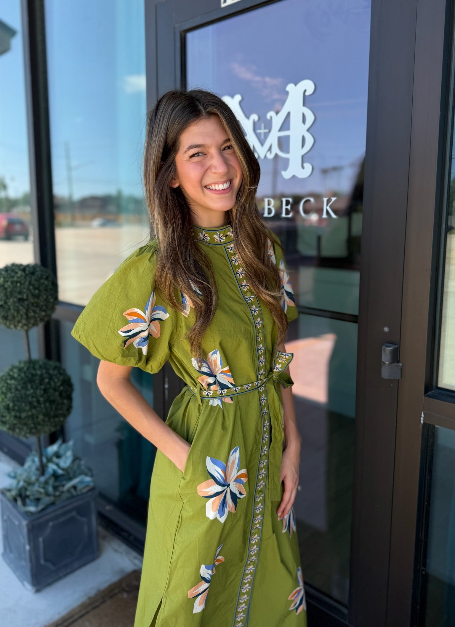 Olive Midi Dress with Matching Belt