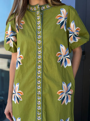 Olive Midi Dress with Matching Belt