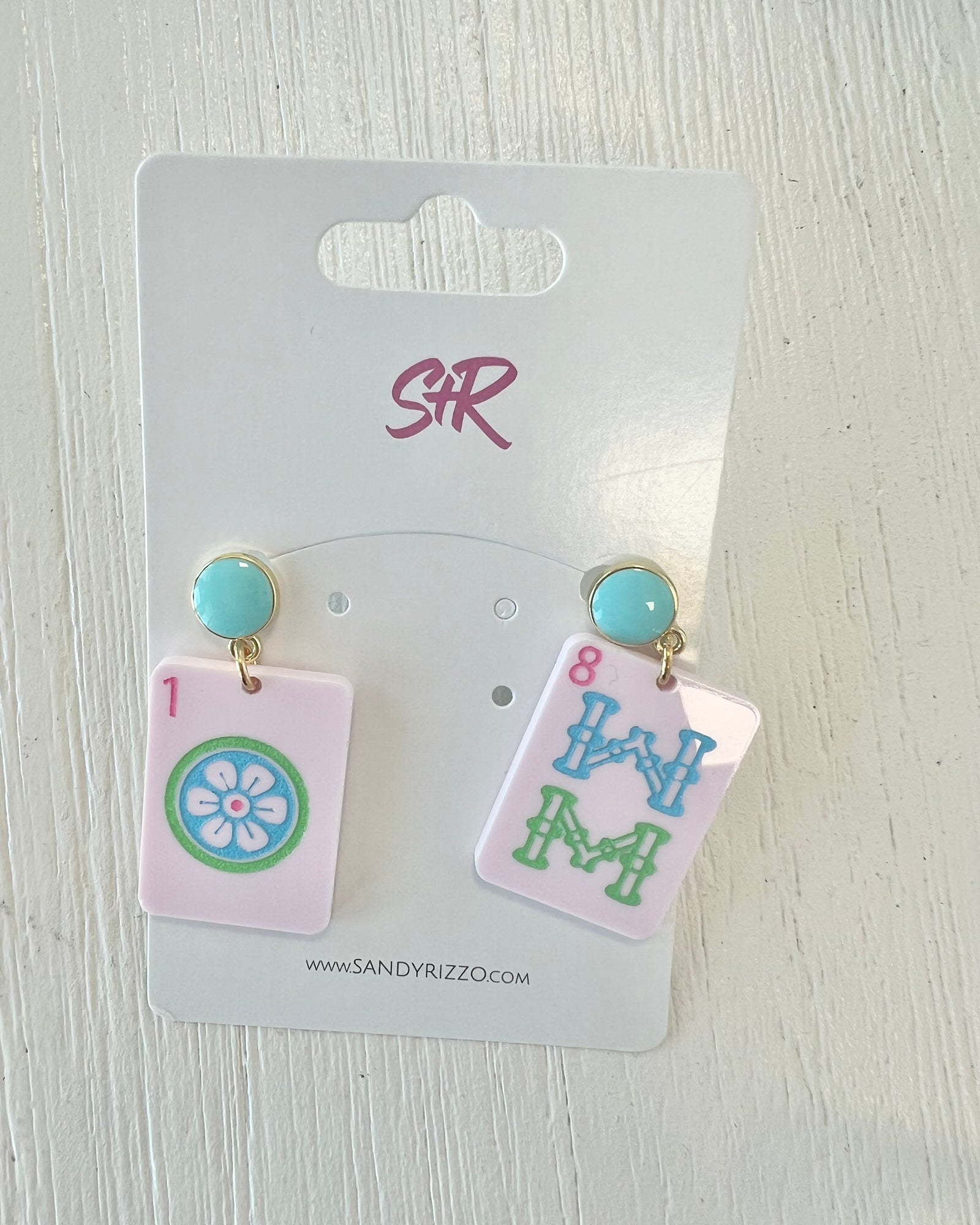 Pink Mahjong Dangle Earring