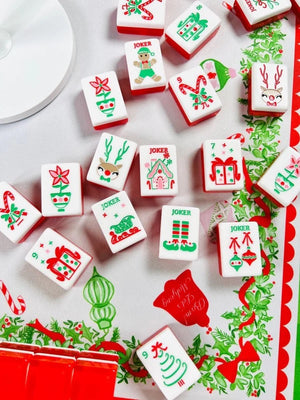 Holly Jolly Christmas Mahjong Tiles with Mat & Shufflers