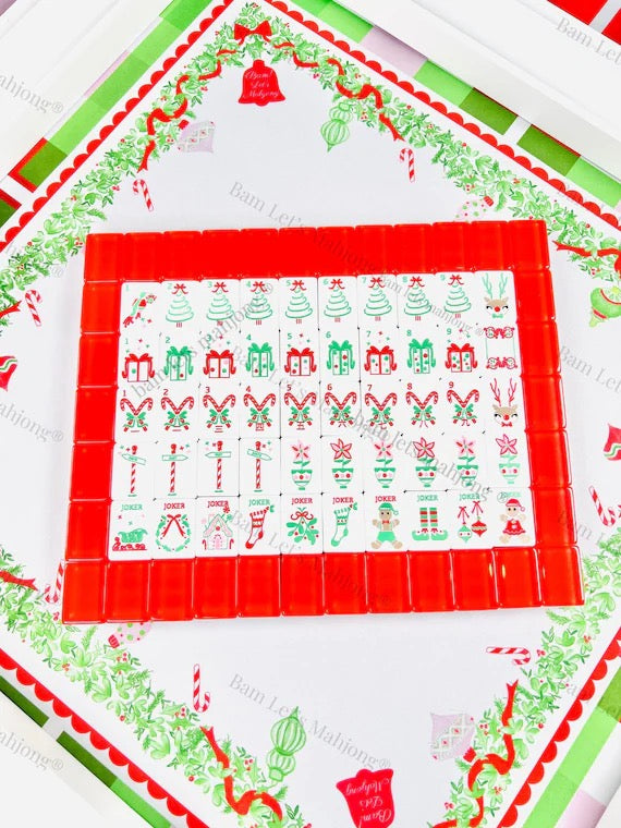 Holly Jolly Christmas Mahjong Tiles with Mat & Shufflers