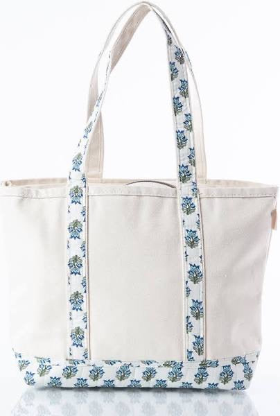 Small Handy Open Aqua Block Print Tote
