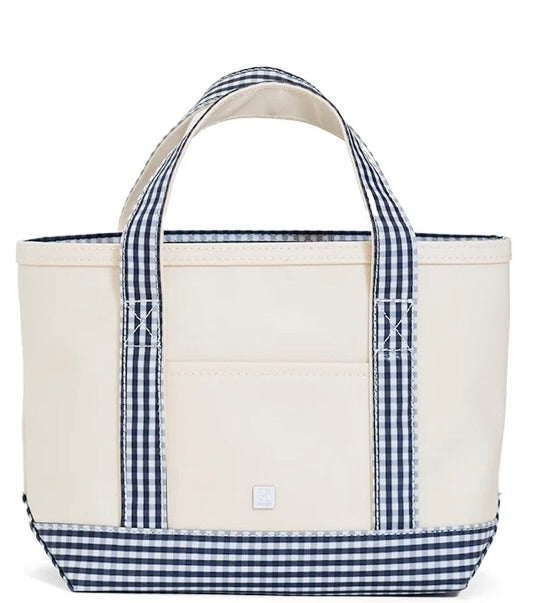Mini Coated Canvas Natural w/ Gingham Navy Trim Tote