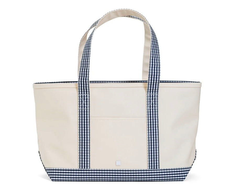 Medium Coated Canvas Natural w/ Gingham Navy Trim Tote