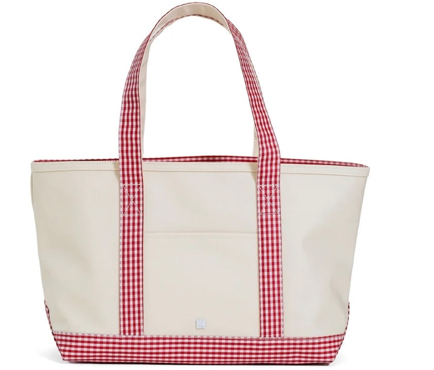 Medium Coated Canvas Natural w/ Gingham Red Trim Tote