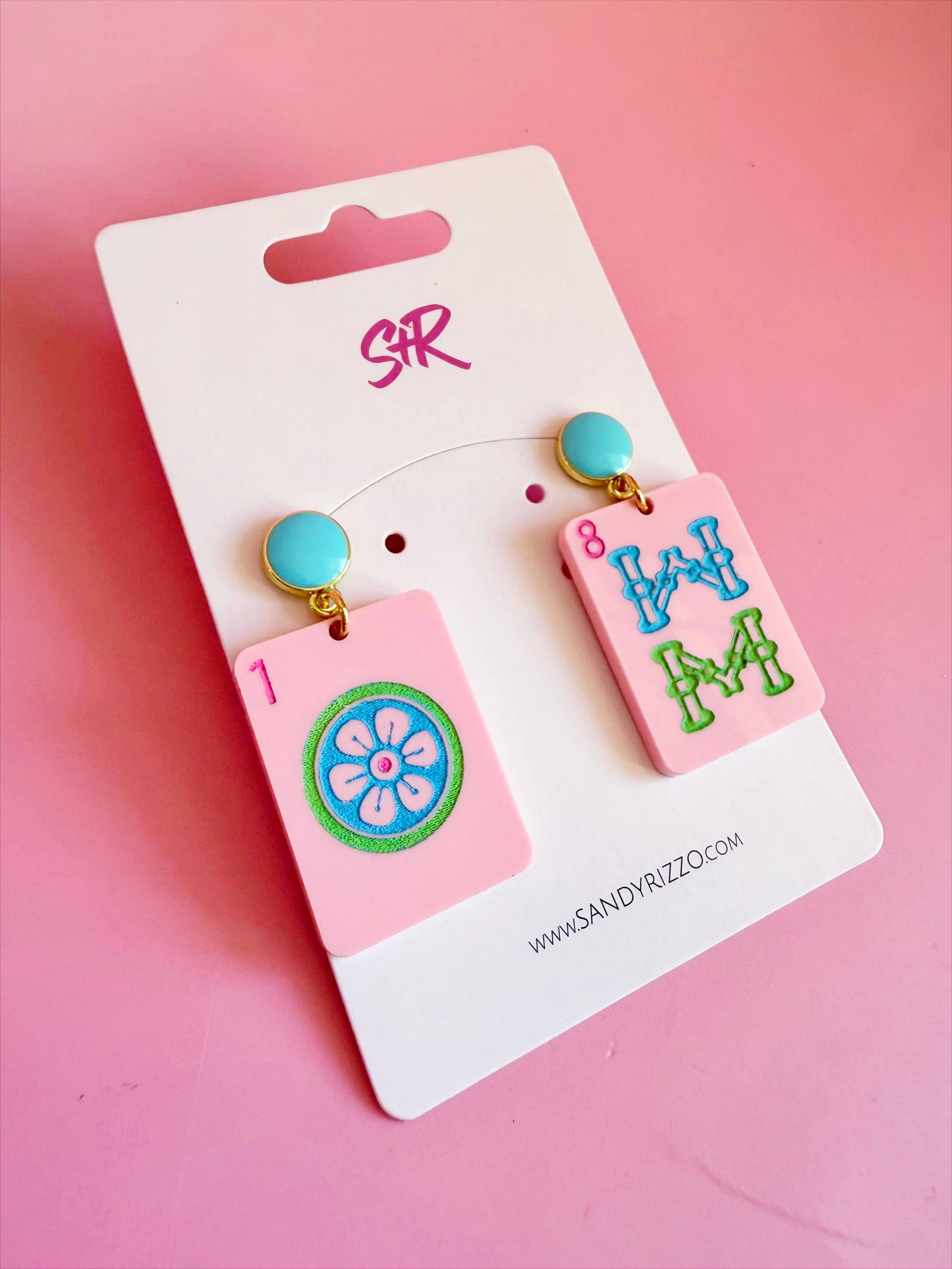 Pink Mahjong Dangle Earring
