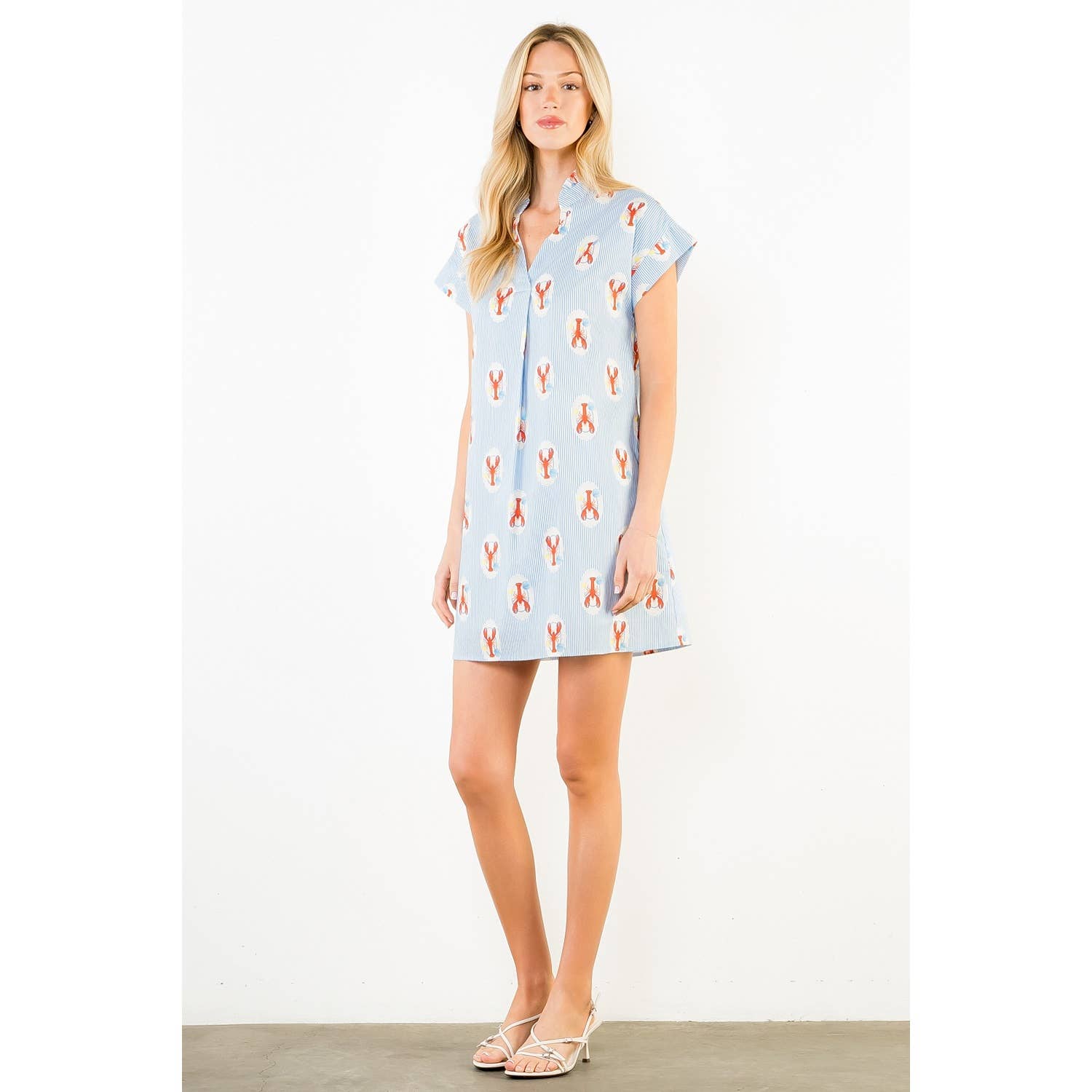 Striped Short Sleeve Lobster Print Dress