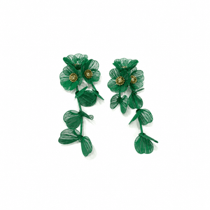 Audrey Flower Statement Earrings - Green