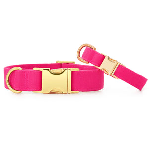 Hot Pink Dog Collar: L / Gold
