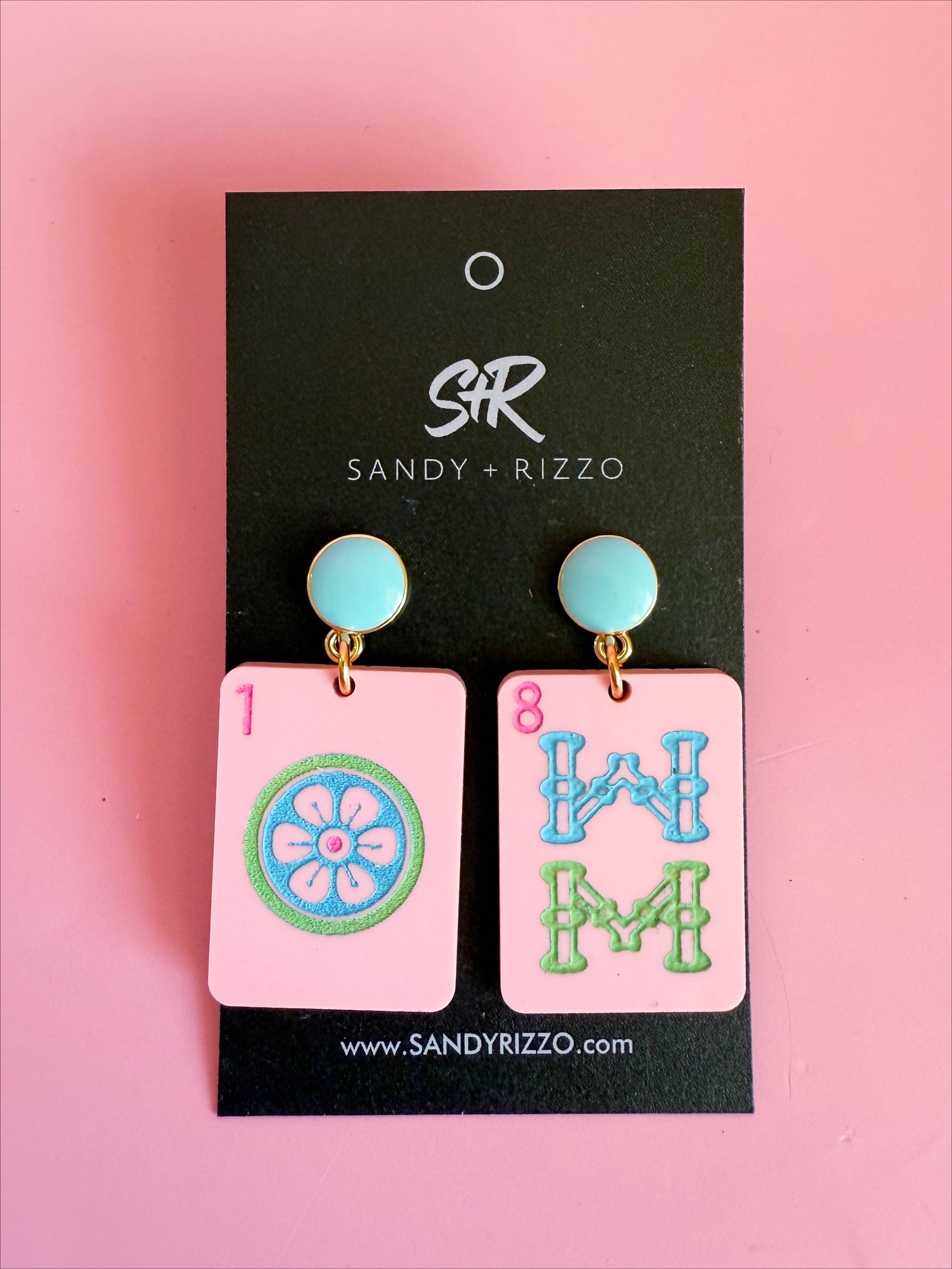 Pink Mahjong Dangle Earring