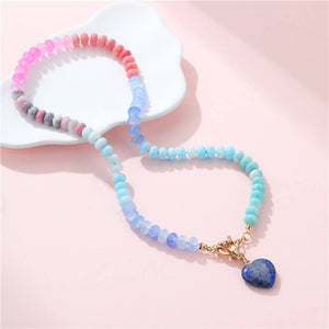 Natural Stone Semi-Precious Glass Mixed Necklace with Charm