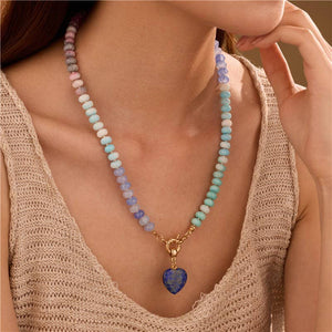 Natural Stone Semi-Precious Glass Mixed Necklace with Charm