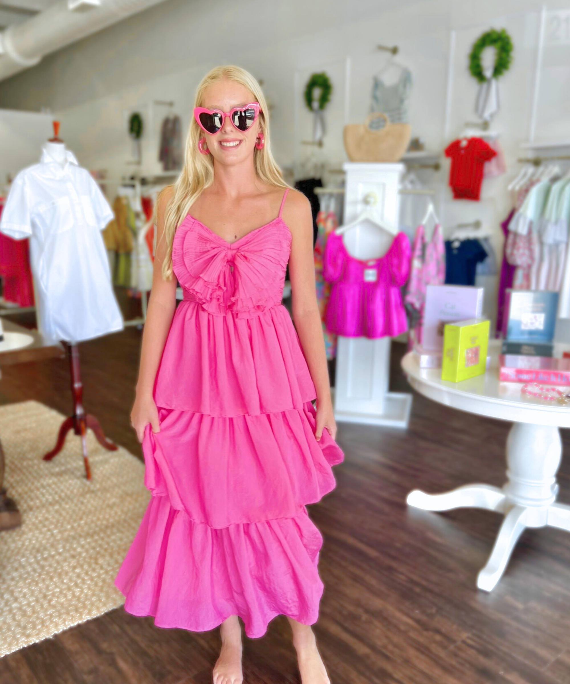 Fuchsia Bow Midi Dress