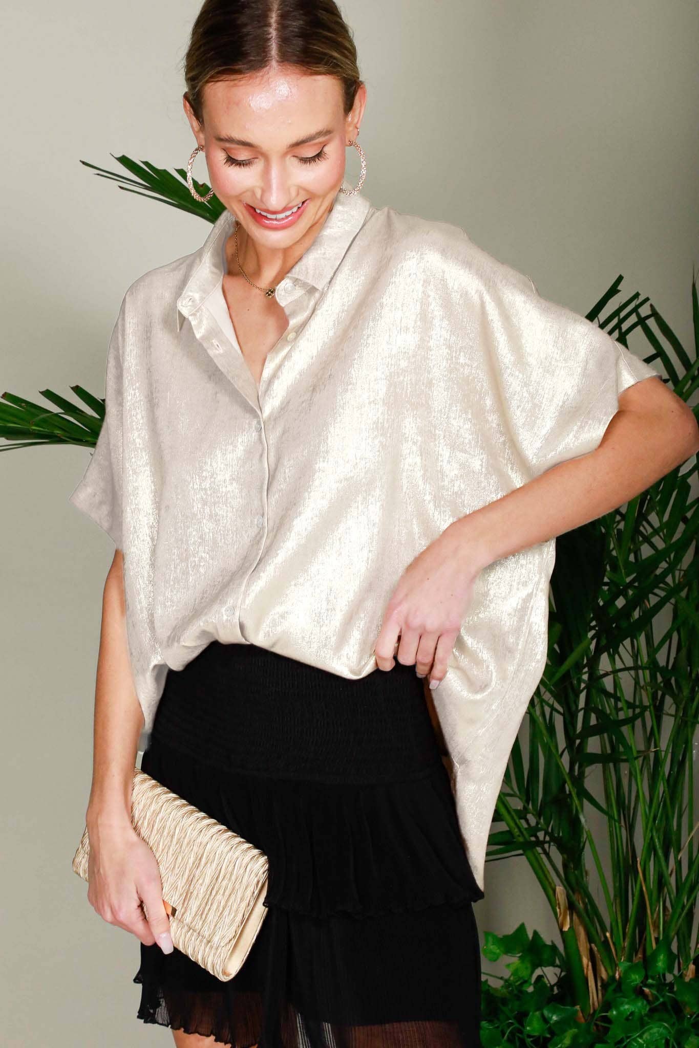 Champagne Metallic Collared Blouse