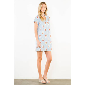 Striped Short Sleeve Lobster Print Dress