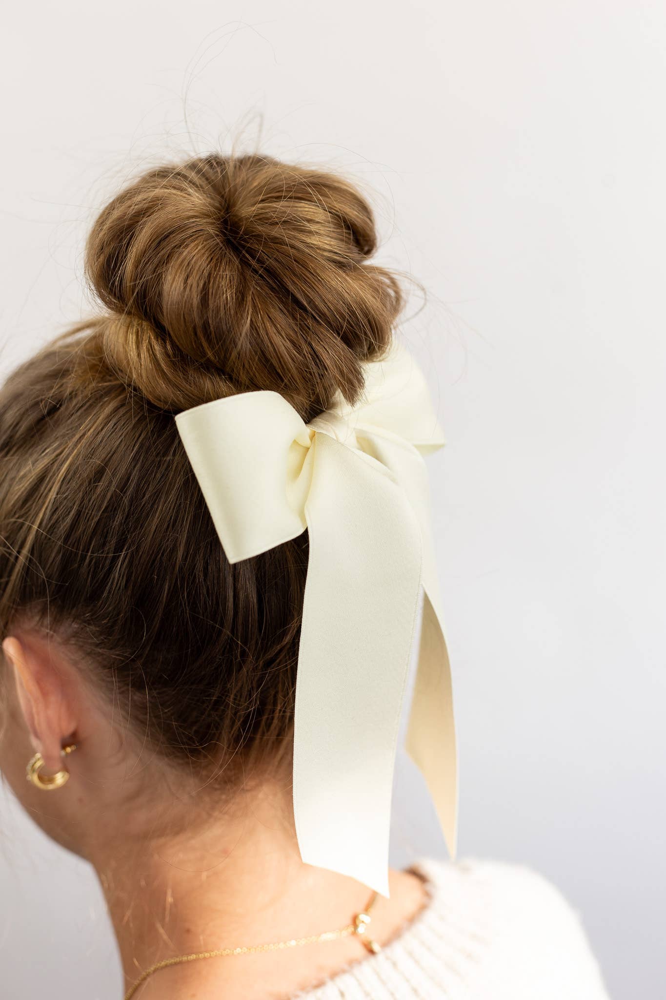 Bailee Matte Satin Bow Barrette: Ivory