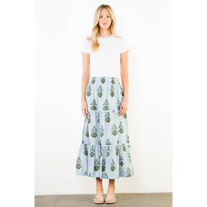Long Striped Floral Pattern Skirt