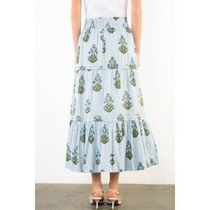 Long Striped Floral Pattern Skirt