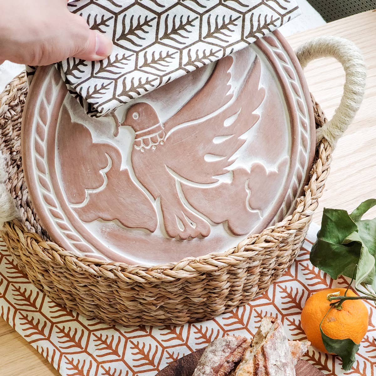 Round Bread Warmer & Wicker Basket