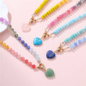 Natural Stone Semi-Precious Glass Mixed Necklace with Charm