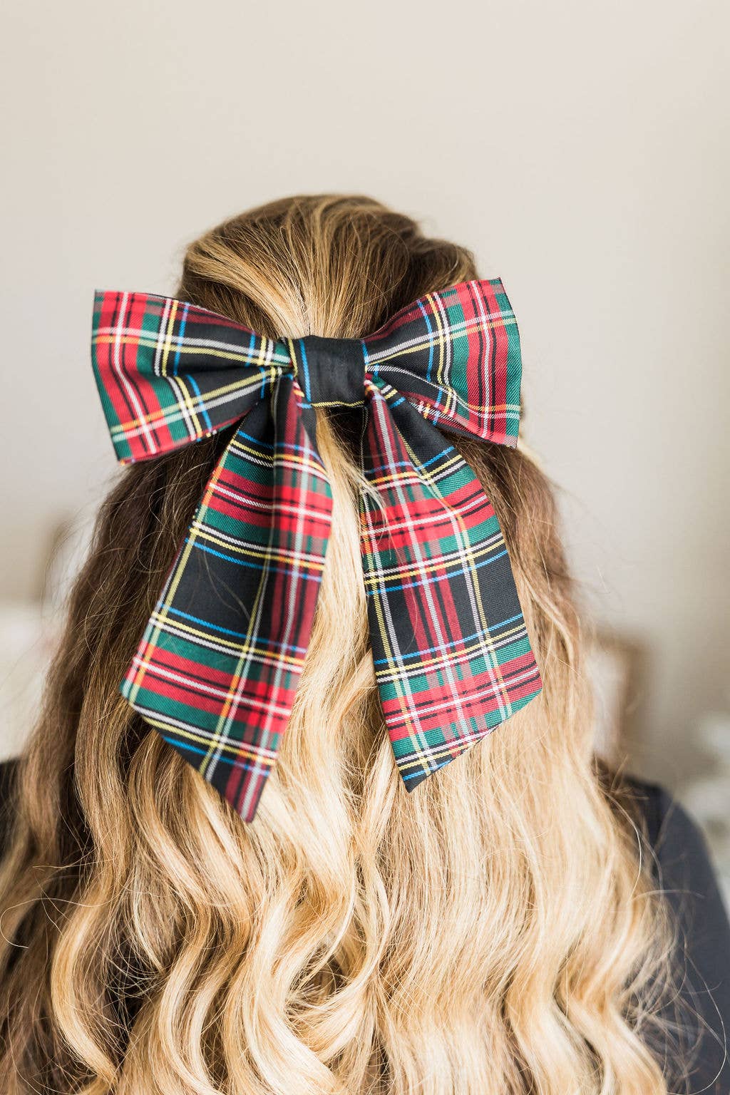 Tartan Lucy Bow Barrette: Black Tartan