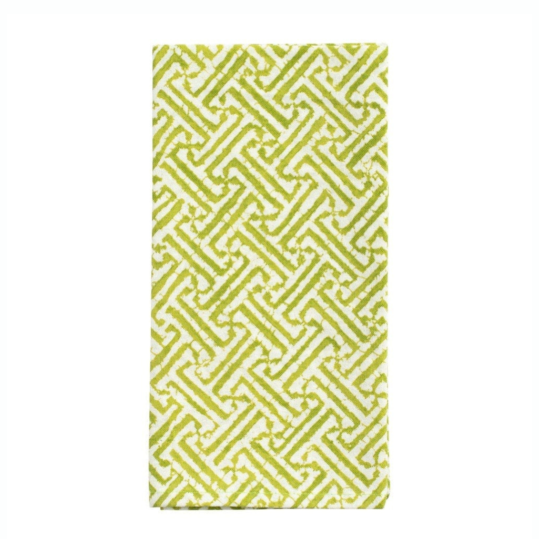 Fretwork Cloth Dinner Napkins in Green - Set of 4