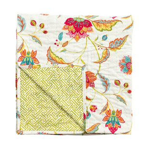 Reversible Kantha Table Cover in Passage to India & Green Fretwork